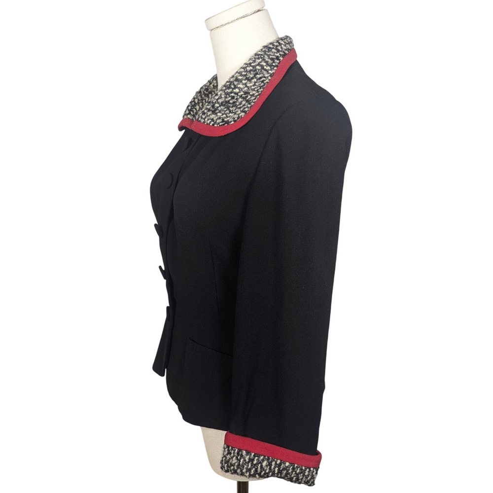 Vintage 1940s Red Trim Tweed Wool Blazer Fitted Nipped Waist Jacket - Picture 3 of 6